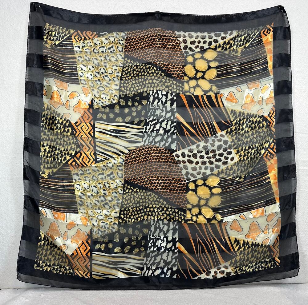 Large Square Silk Polyester Animal Print Vintage Scarf 36"X37" Square
